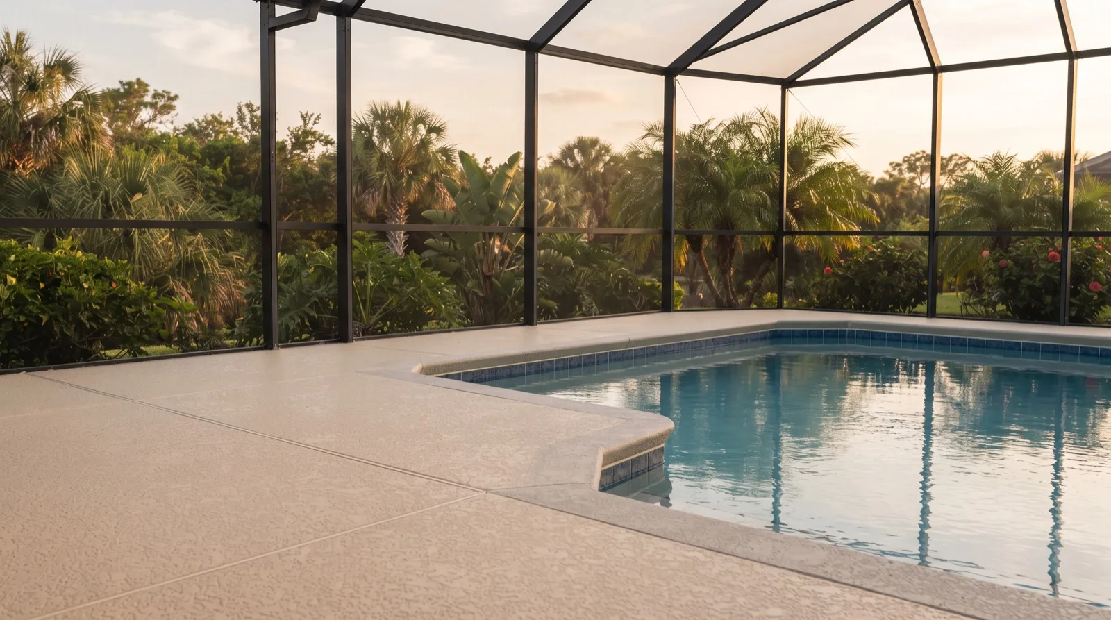 Pool deck finished with a light non-slip textured coating