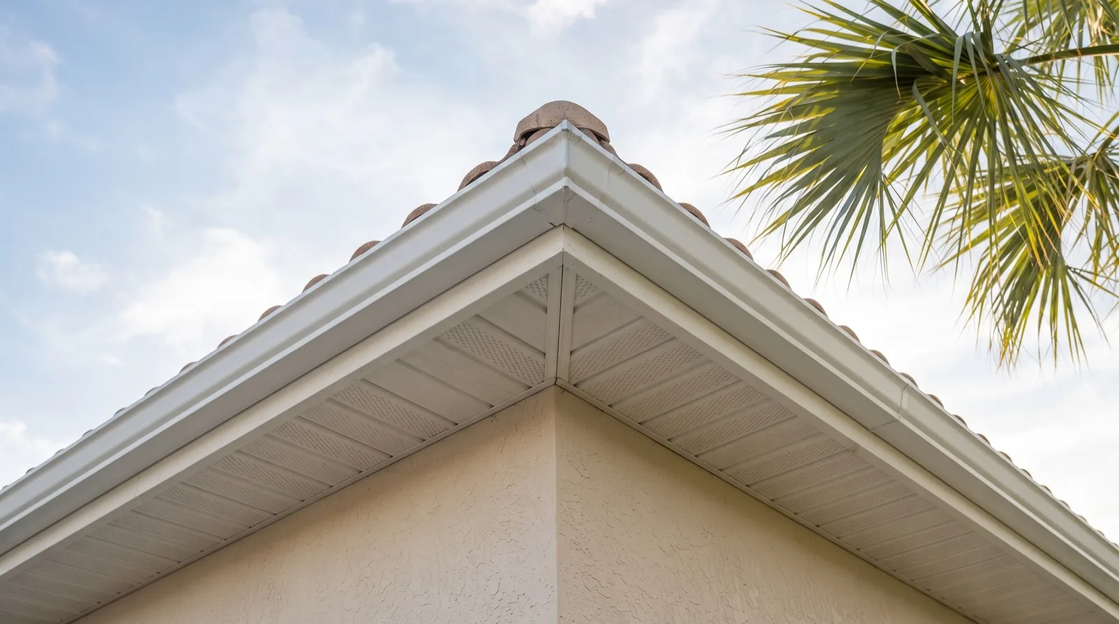 Soffit and freshly painted fascia under a Florida tile roofline