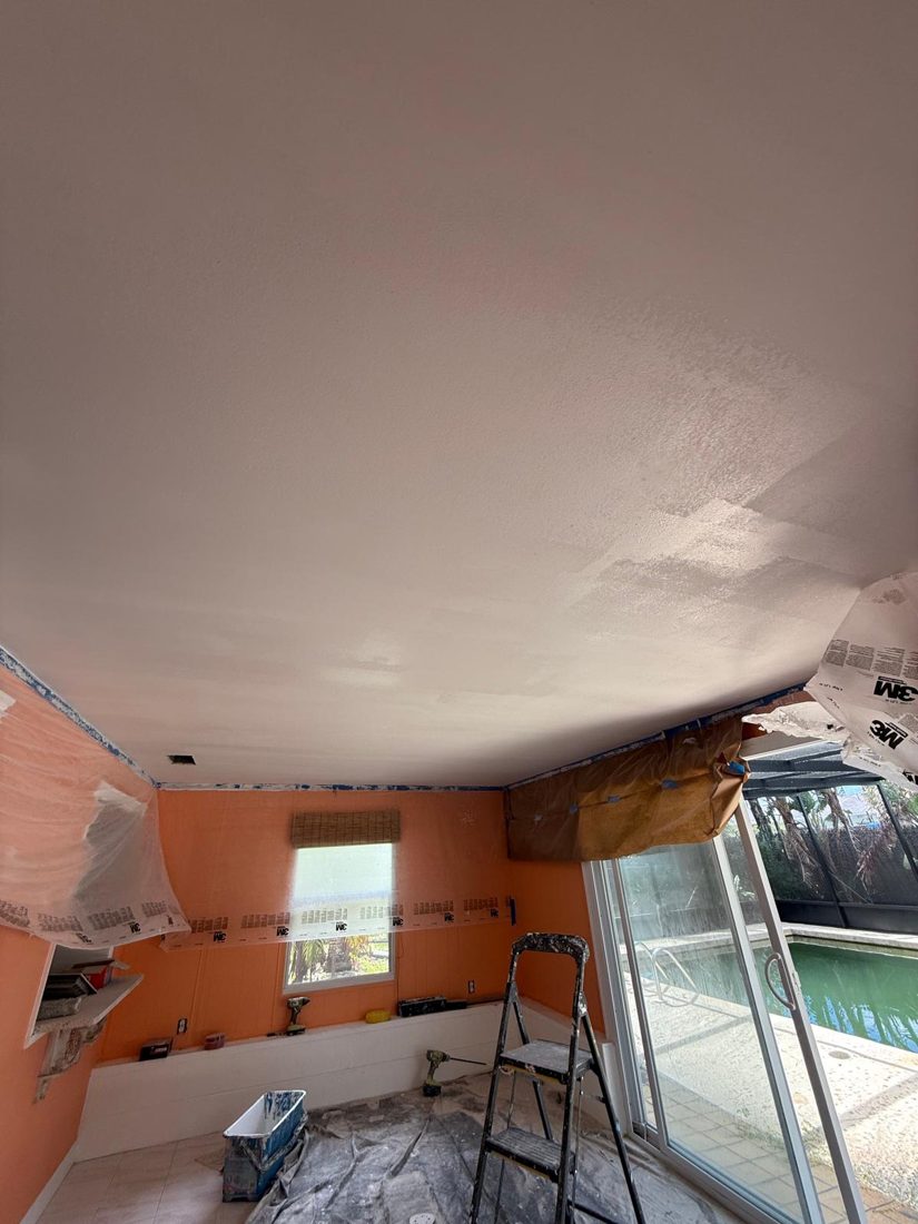 Cathedral ceiling, knockdown repair, the same surface after the work was finished