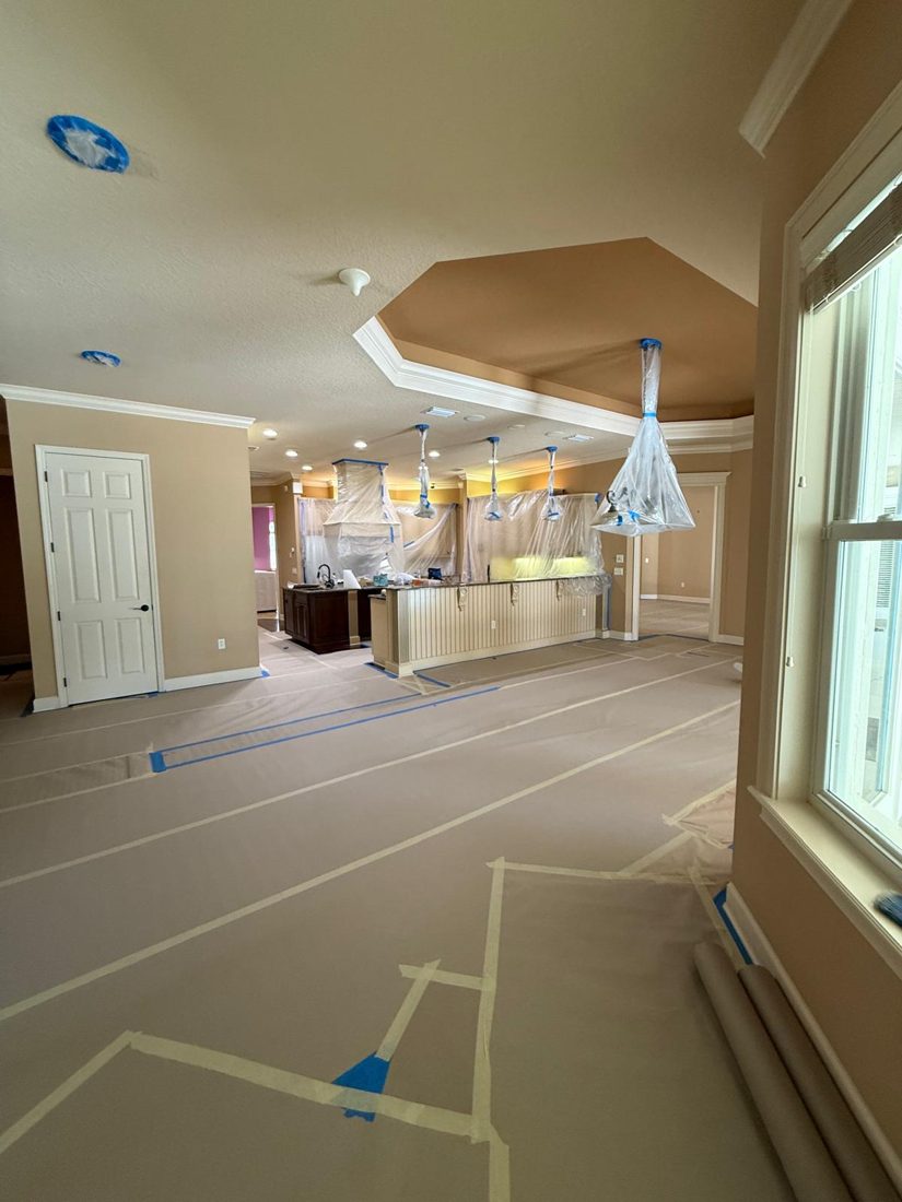 Interior repaint, whole home with tray ceilings, the surface before the work started